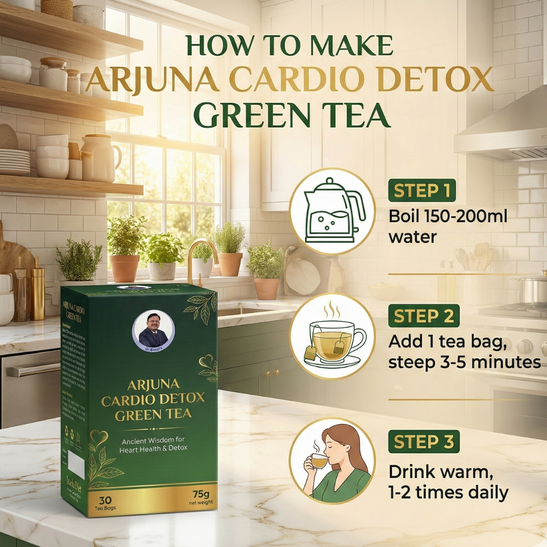 Jaadu Diet Arjuna Cardio-Detox Green Tea | Heart Health ,Weight loss, Metabolism & Liver Cleanse | 30 Bags | With Ashwagandha, Cinnamon & Ginger | Ayurvedic Daily Heart & Weight Loss Shield