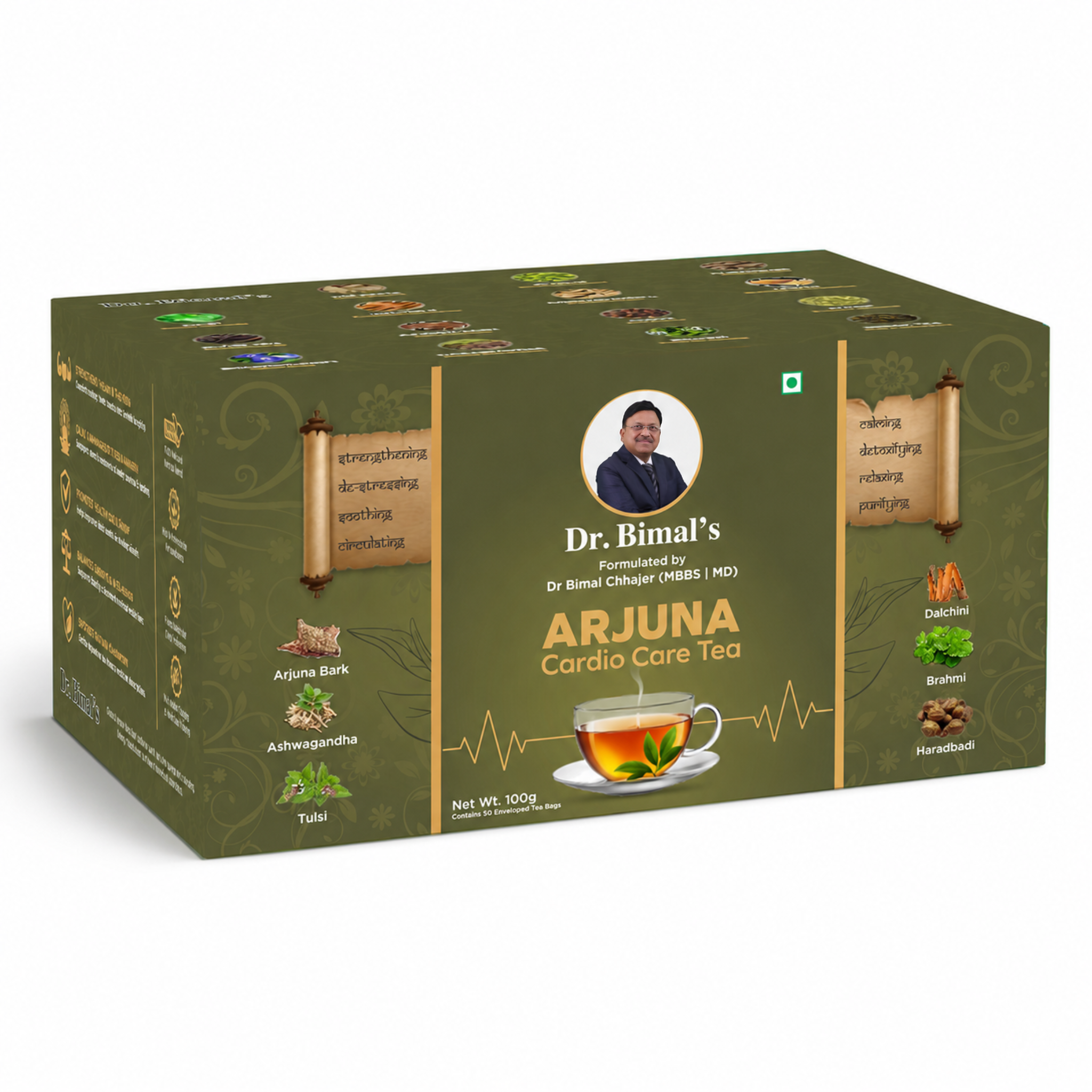 Dr. Bimal's Arjuna Cardio Care Tea with Ashwagandha, Shankhpushpi & Daalchini - 50 Tea Bags