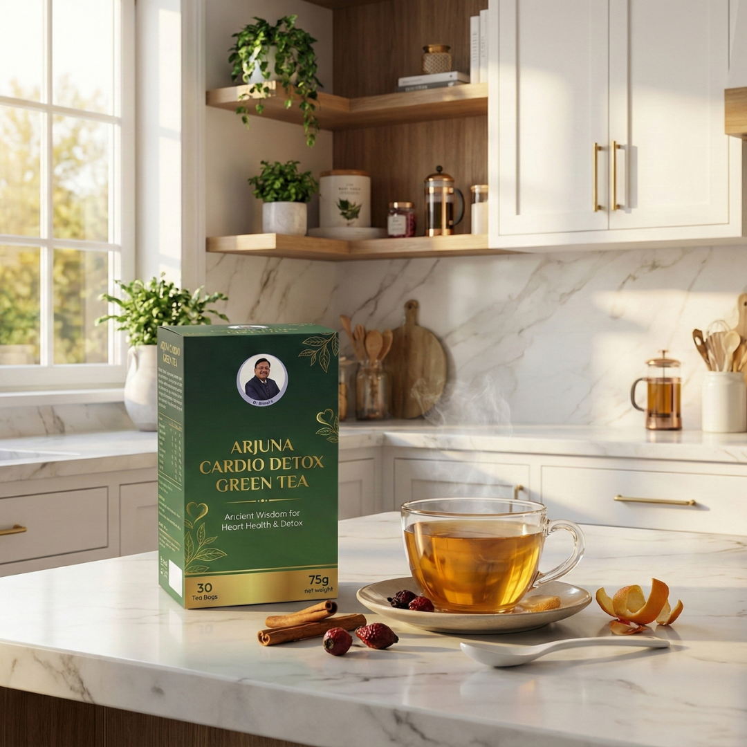 Jaadu Diet Arjuna Cardio-Detox Green Tea | Heart Health ,Weight loss, Metabolism & Liver Cleanse | 30 Bags | With Ashwagandha, Cinnamon & Ginger | Ayurvedic Daily Heart & Weight Loss Shield