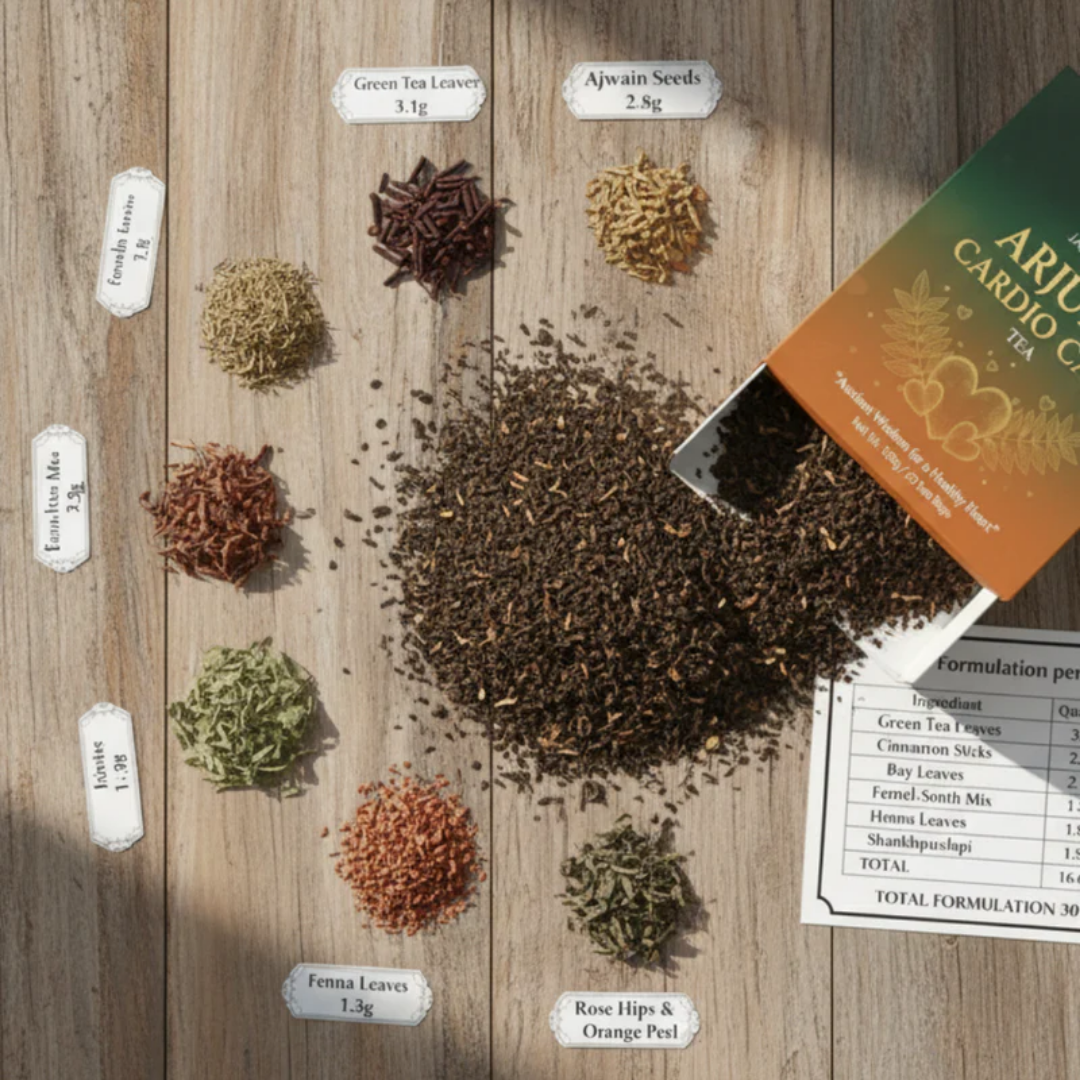 Jaadu Diet Arjuna Heart Tea with Ashwagandha, Shankhpushpi & Brahmi - Natural Support for Heart Health, Blood Pressure, Cholesterol & Circulation | 30 Premium Tea Bags