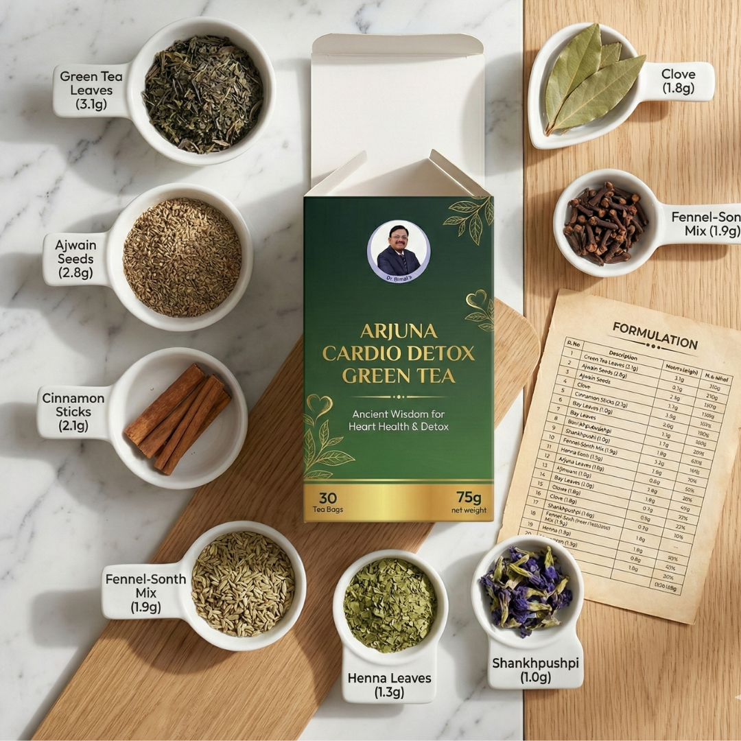 Jaadu Diet Arjuna Cardio-Detox Green Tea | Heart Health ,Weight loss, Metabolism & Liver Cleanse | 30 Bags | With Ashwagandha, Cinnamon & Ginger | Ayurvedic Daily Heart & Weight Loss Shield