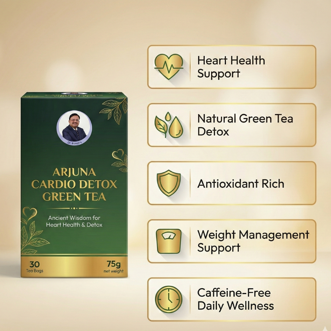 Jaadu Diet Arjuna Cardio-Detox Green Tea | Heart Health ,Weight loss, Metabolism & Liver Cleanse | 30 Bags | With Ashwagandha, Cinnamon & Ginger | Ayurvedic Daily Heart & Weight Loss Shield