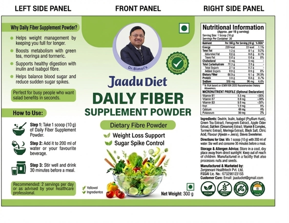 Fiber Supplement Powder | 300 Grams Pack | Ajwain Jeera Flavor