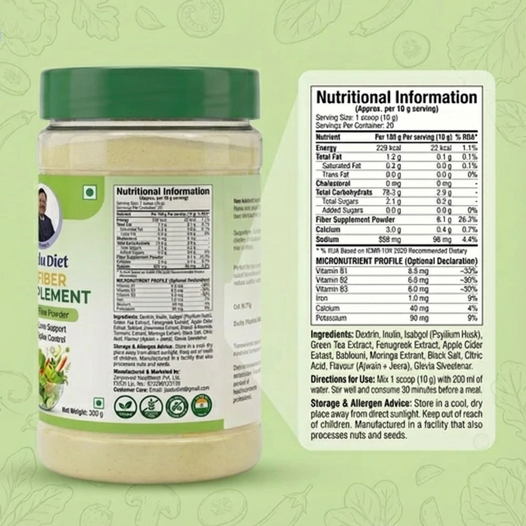 Fiber Supplement Powder | 300 Grams Pack | Ajwain Jeera Flavor